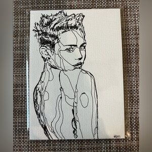 Miley Cyrus Black and White Line Art Pen on paper original portrait 5x7in fanart